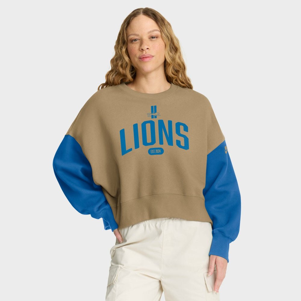 Detroit Lions Women's Oversized Rewind Pullover Sweatshirt - Tan Pullover