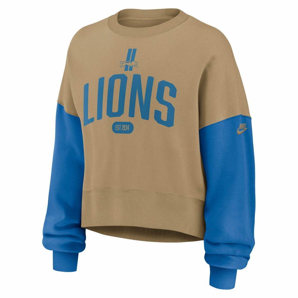 Detroit Lions Women's Oversized Rewind Pullover Sweatshirt - Tan Pullover