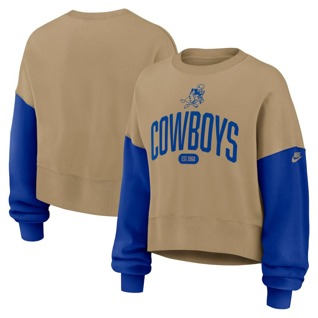 Dallas Cowboys Women's Oversized Rewind Pullover Sweatshirt - Tan Pullover