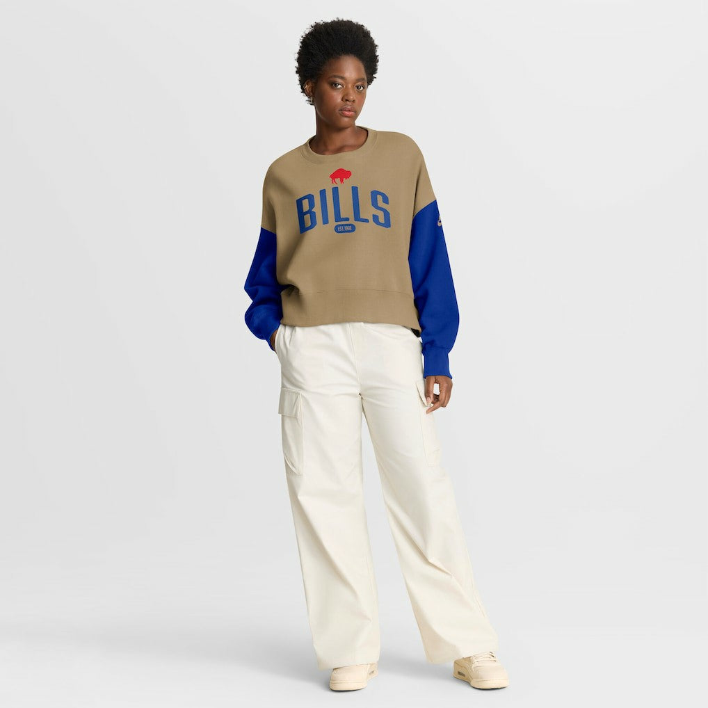 Buffalo Bills Women's Oversized Rewind Pullover Sweatshirt - Tan Pullover