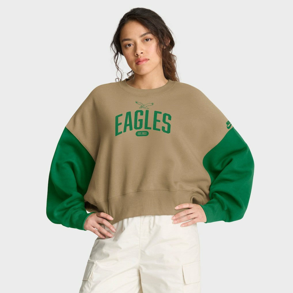 Philadelphia Eagles Women's Oversized Rewind Pullover Sweatshirt - Tan Pullover