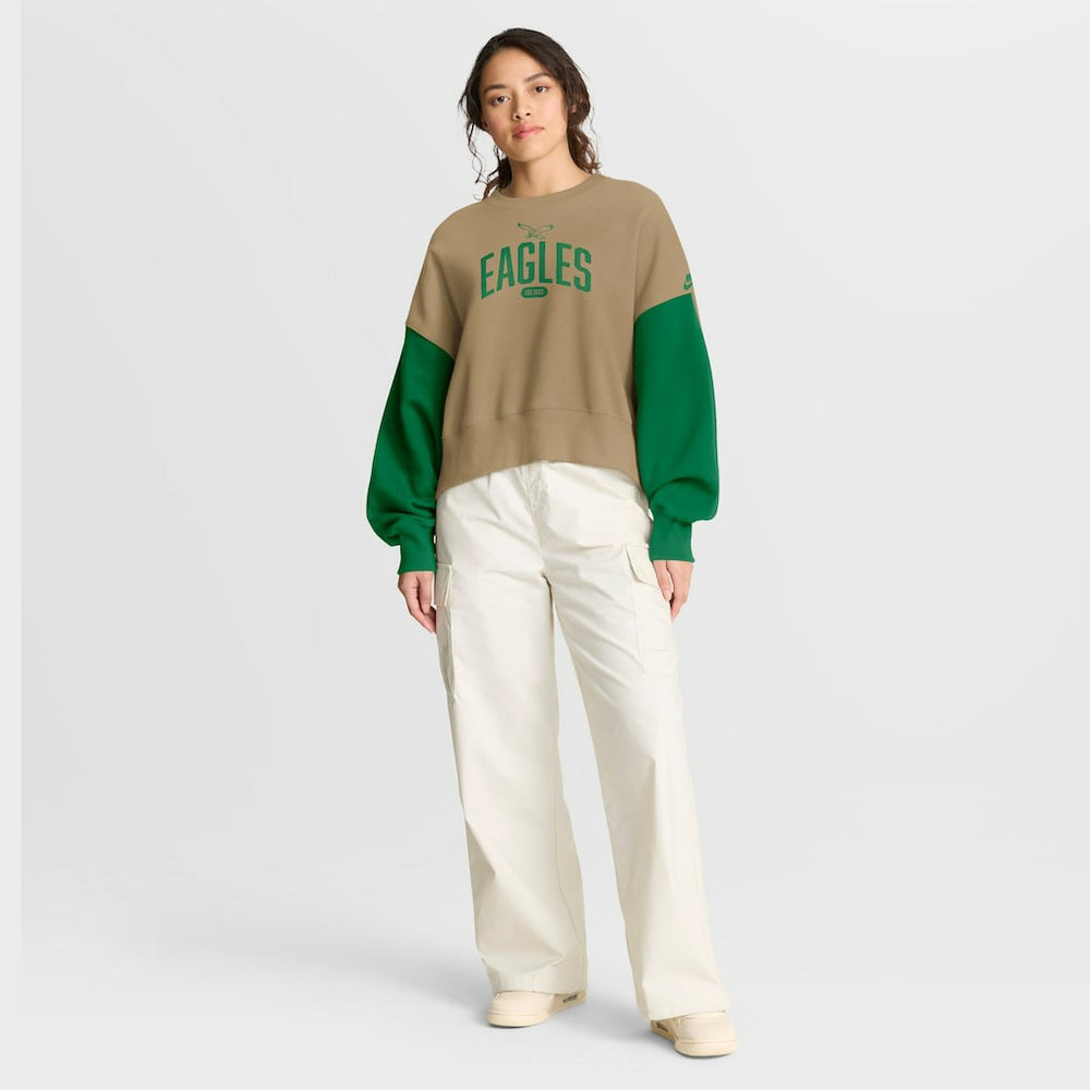 Philadelphia Eagles Women's Oversized Rewind Pullover Sweatshirt - Tan Pullover