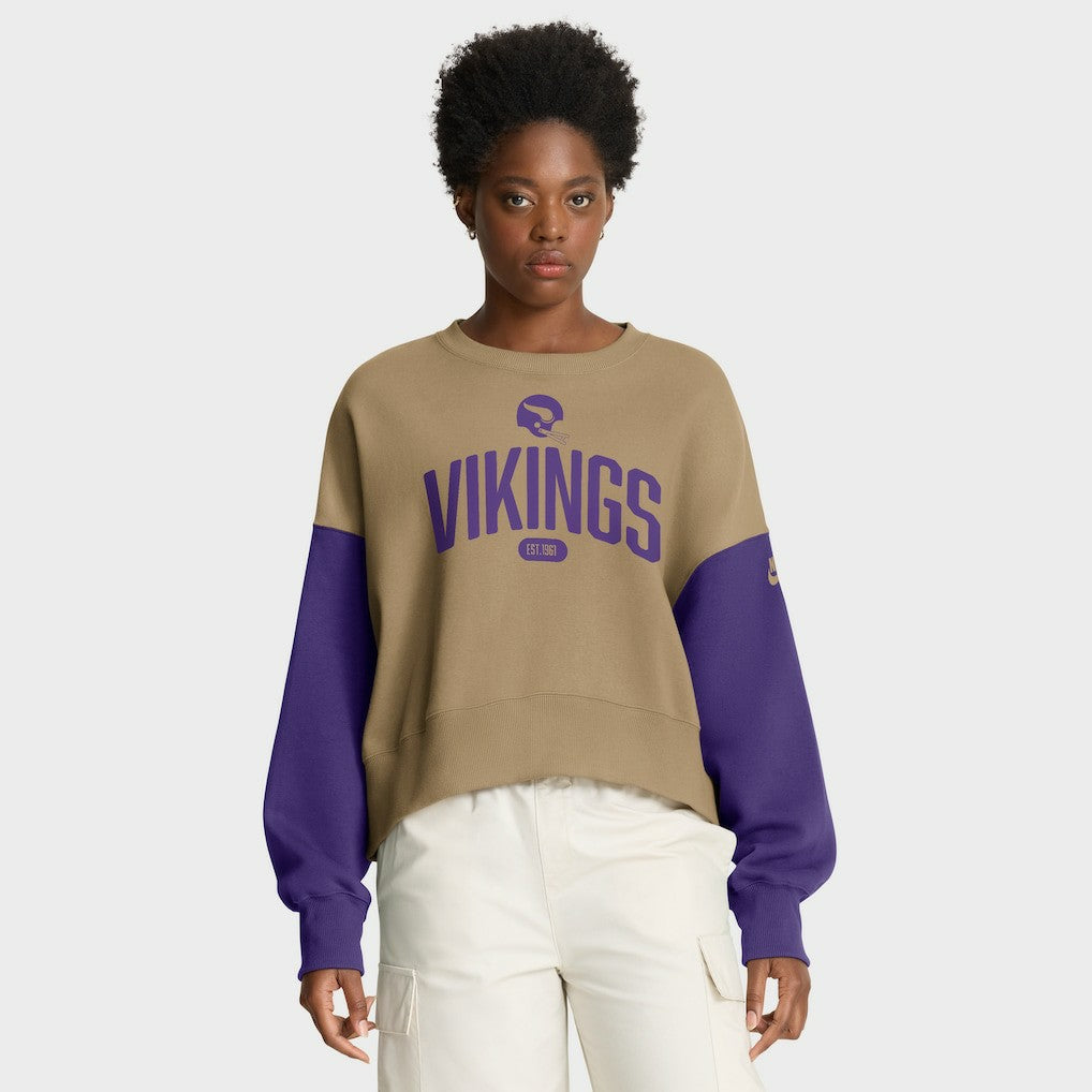 Minnesota Vikings Women's Oversized Rewind Pullover Sweatshirt - Tan Pullover