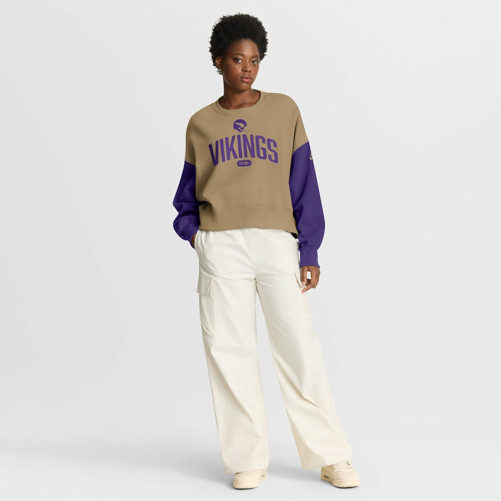 Minnesota Vikings Women's Oversized Rewind Pullover Sweatshirt - Tan Pullover