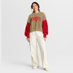Kansas City Chiefs Women's Oversized Rewind Pullover Sweatshirt - Tan Pullover