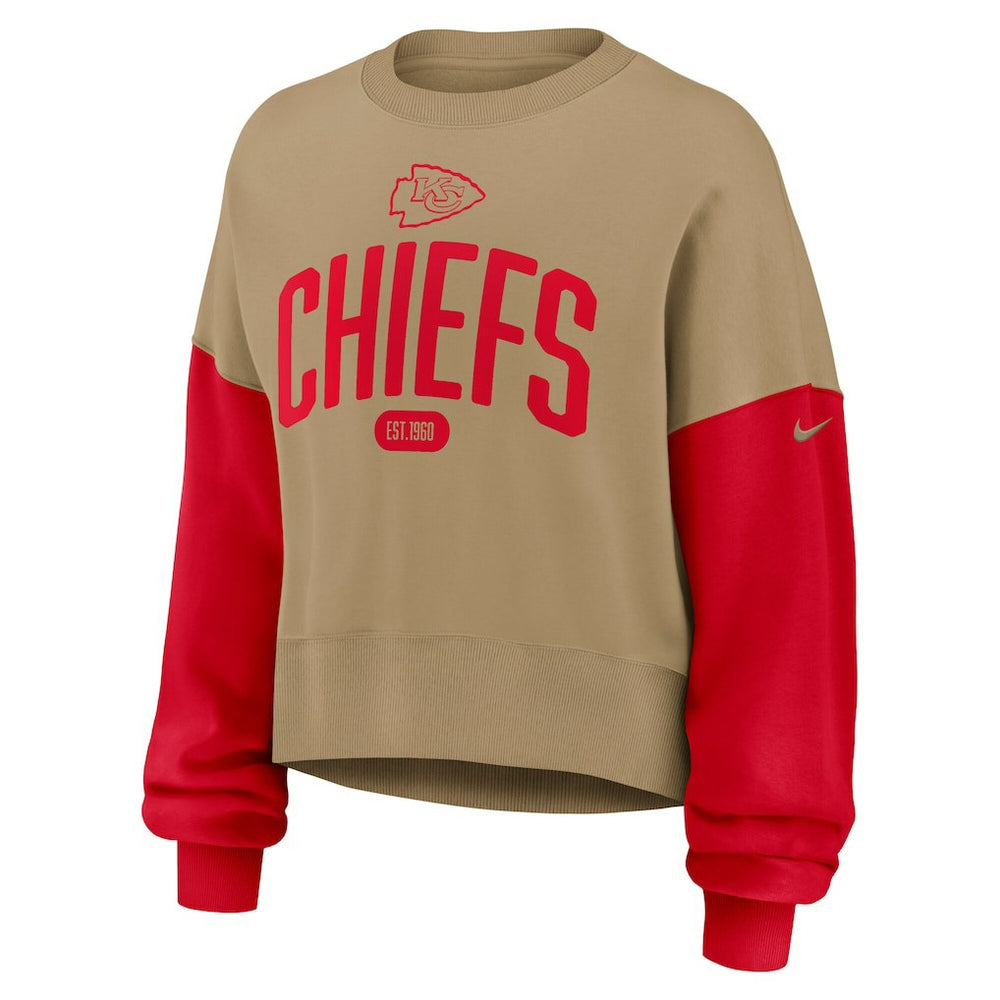 Kansas City Chiefs Women's Oversized Rewind Pullover Sweatshirt - Tan Pullover