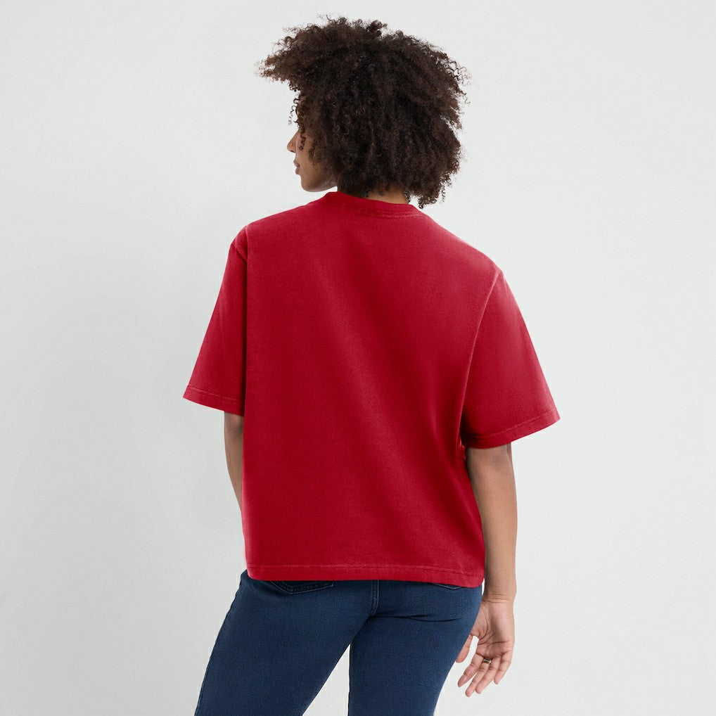 San Francisco 49ers Women's Essential Script Relaxed Boxy T-Shirt - Scarlet T-shirts
