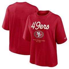 San Francisco 49ers Women's Essential Script Relaxed Boxy T-Shirt - Scarlet T-shirts