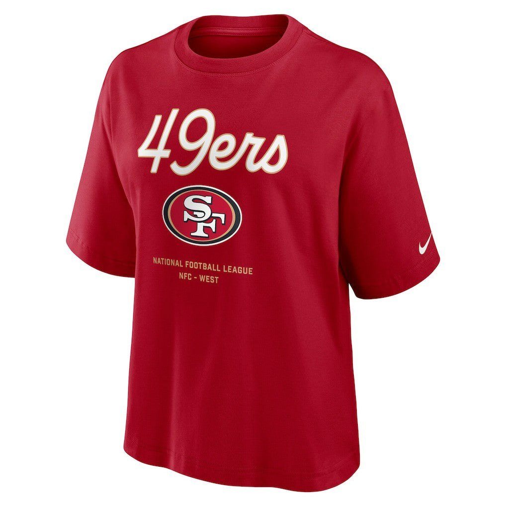 San Francisco 49ers Women's Essential Script Relaxed Boxy T-Shirt - Scarlet T-shirts