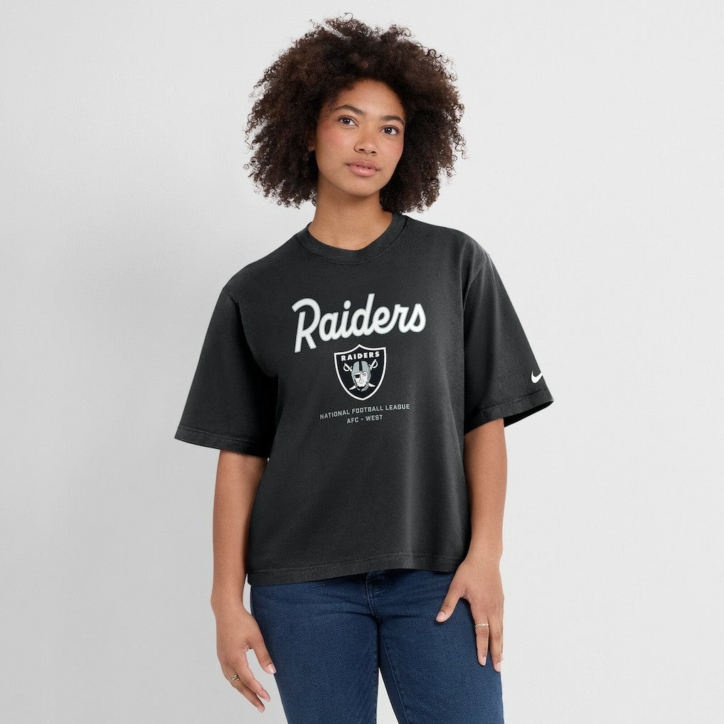 Las Vegas Raiders Women's Essential Script Relaxed Boxy T-Shirt - Black T-shirts