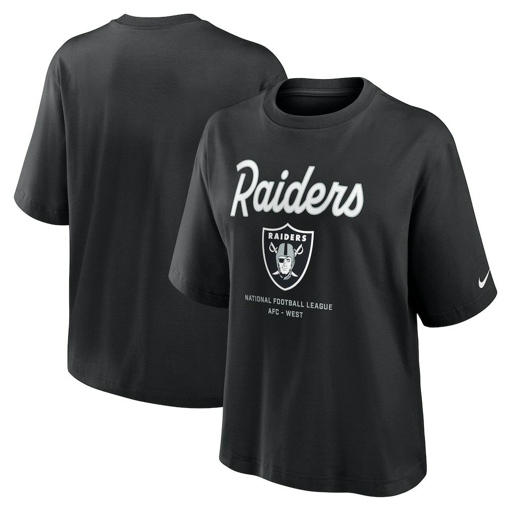 Las Vegas Raiders Women's Essential Script Relaxed Boxy T-Shirt - Black T-shirts