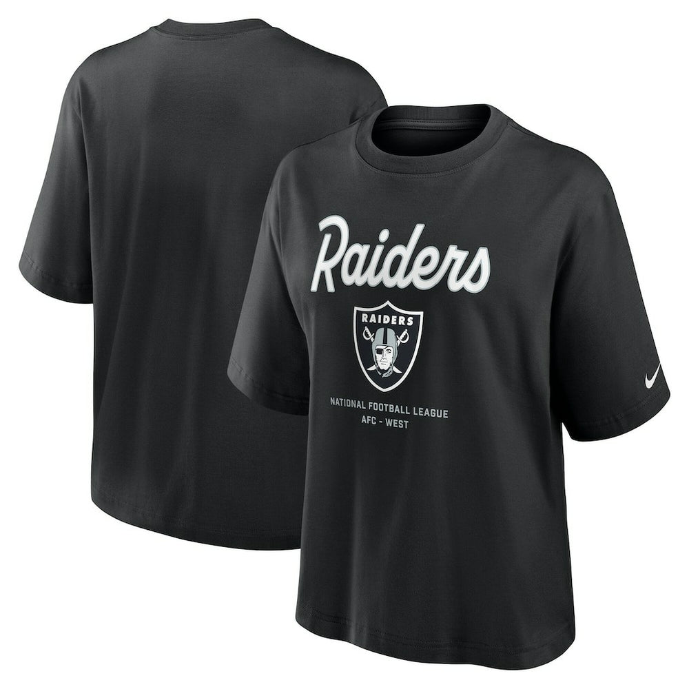 Las Vegas Raiders Women's Essential Script Relaxed Boxy T-Shirt - Black T-shirts
