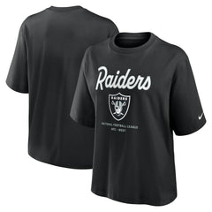 Las Vegas Raiders Women's Essential Script Relaxed Boxy T-Shirt - Black T-shirts
