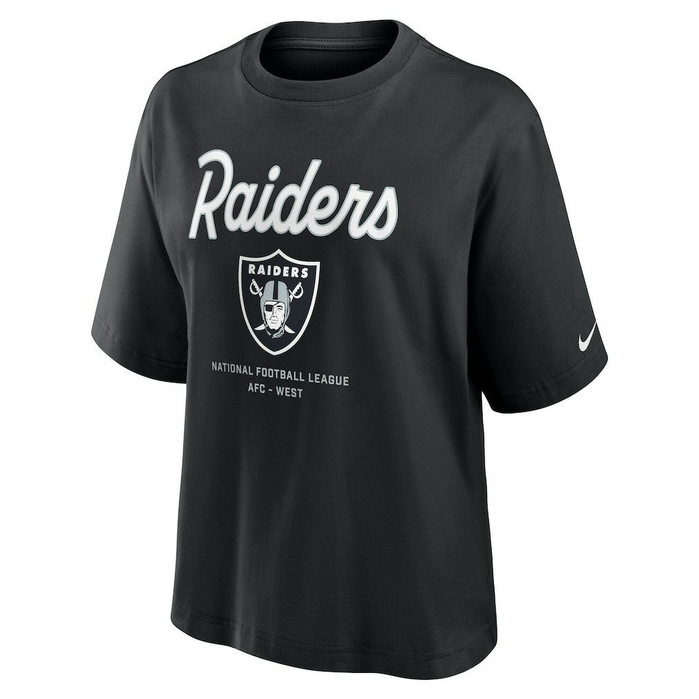 Las Vegas Raiders Women's Essential Script Relaxed Boxy T-Shirt - Black T-shirts