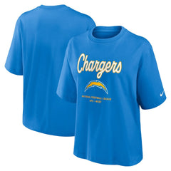 Los Angeles Chargers Women's Essential Script Relaxed Boxy T-Shirt - Powder Blue T-shirts