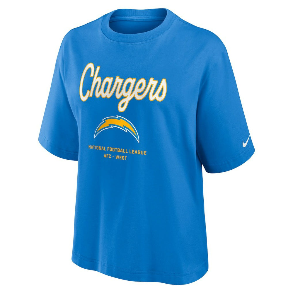 Los Angeles Chargers Women's Essential Script Relaxed Boxy T-Shirt - Powder Blue T-shirts