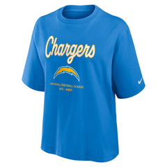 Los Angeles Chargers Women's Essential Script Relaxed Boxy T-Shirt - Powder Blue T-shirts