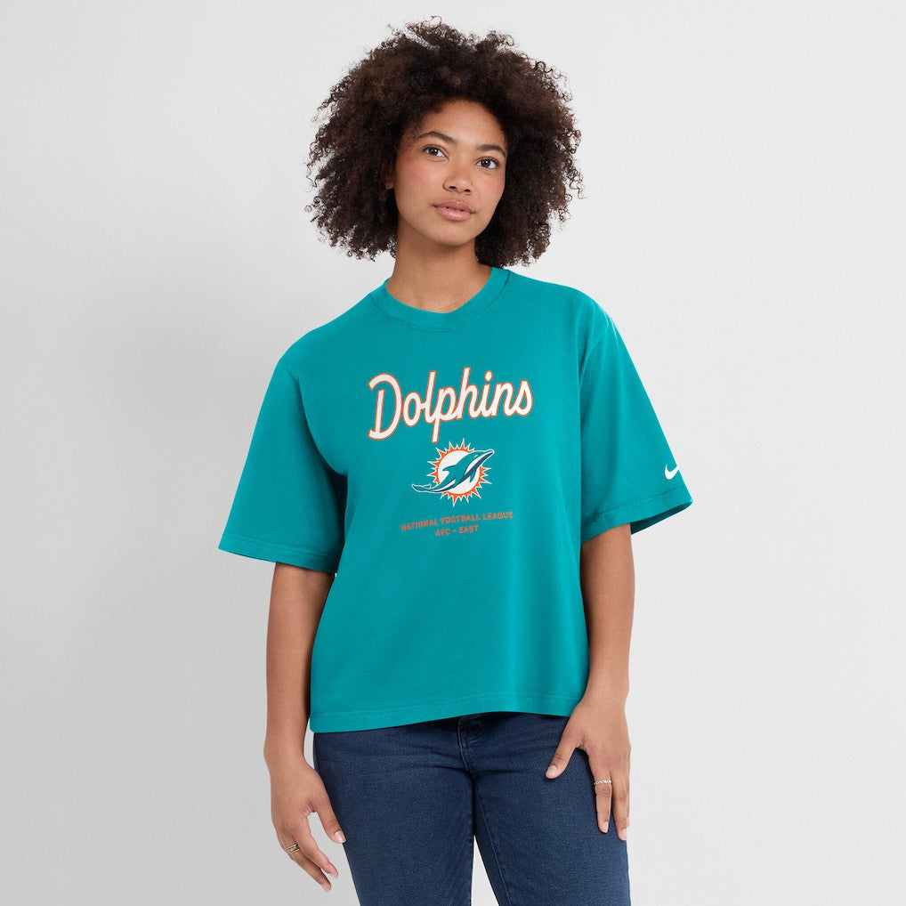 Miami Dolphins Women's Essential Script Relaxed Boxy T-Shirt - Aqua T-shirts