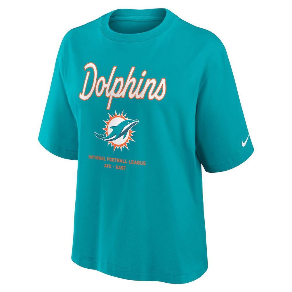 Miami Dolphins Women's Essential Script Relaxed Boxy T-Shirt - Aqua T-shirts