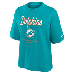 Miami Dolphins Women's Essential Script Relaxed Boxy T-Shirt - Aqua T-shirts
