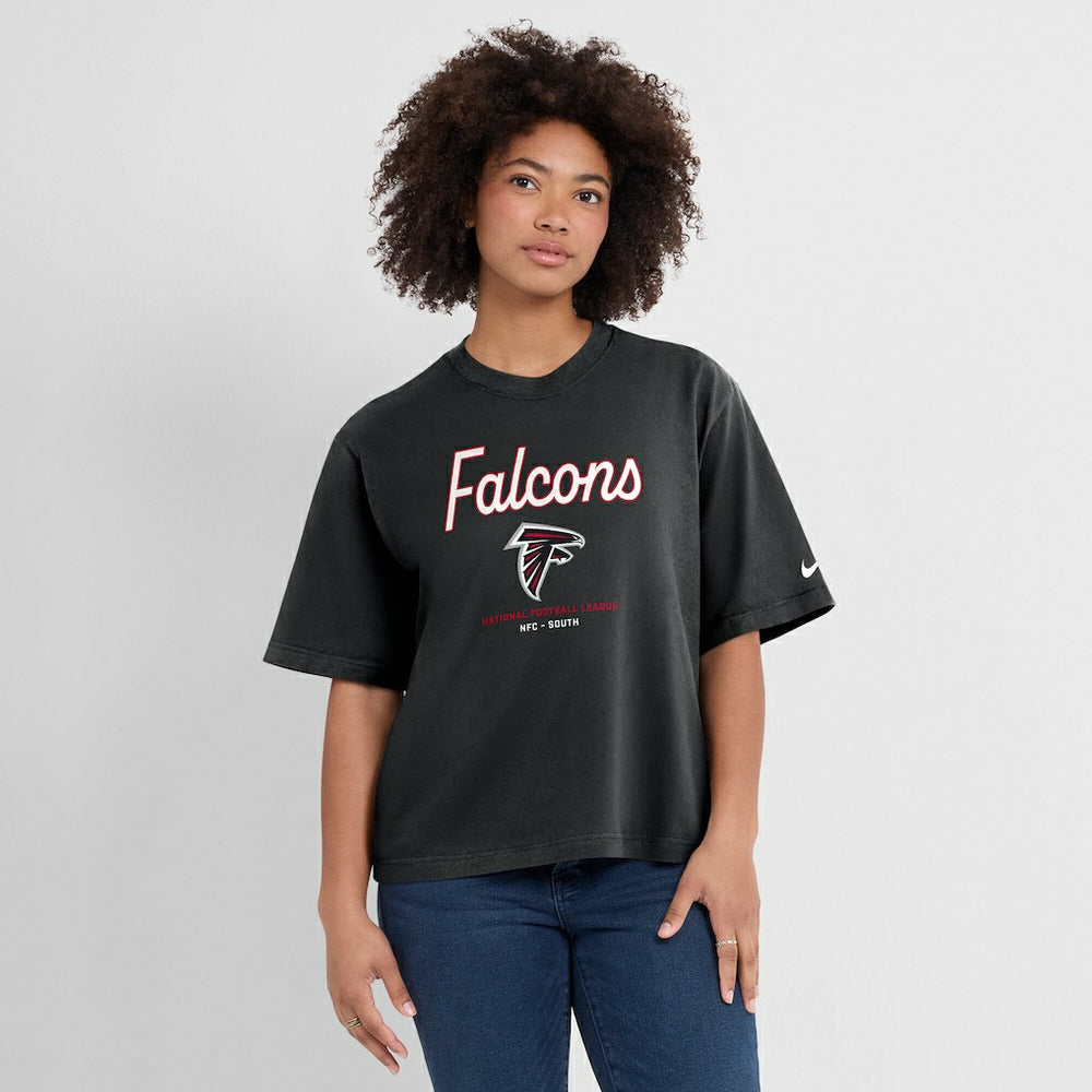 Atlanta Falcons Women's Essential Script Relaxed Boxy T-Shirt - Black T-shirts
