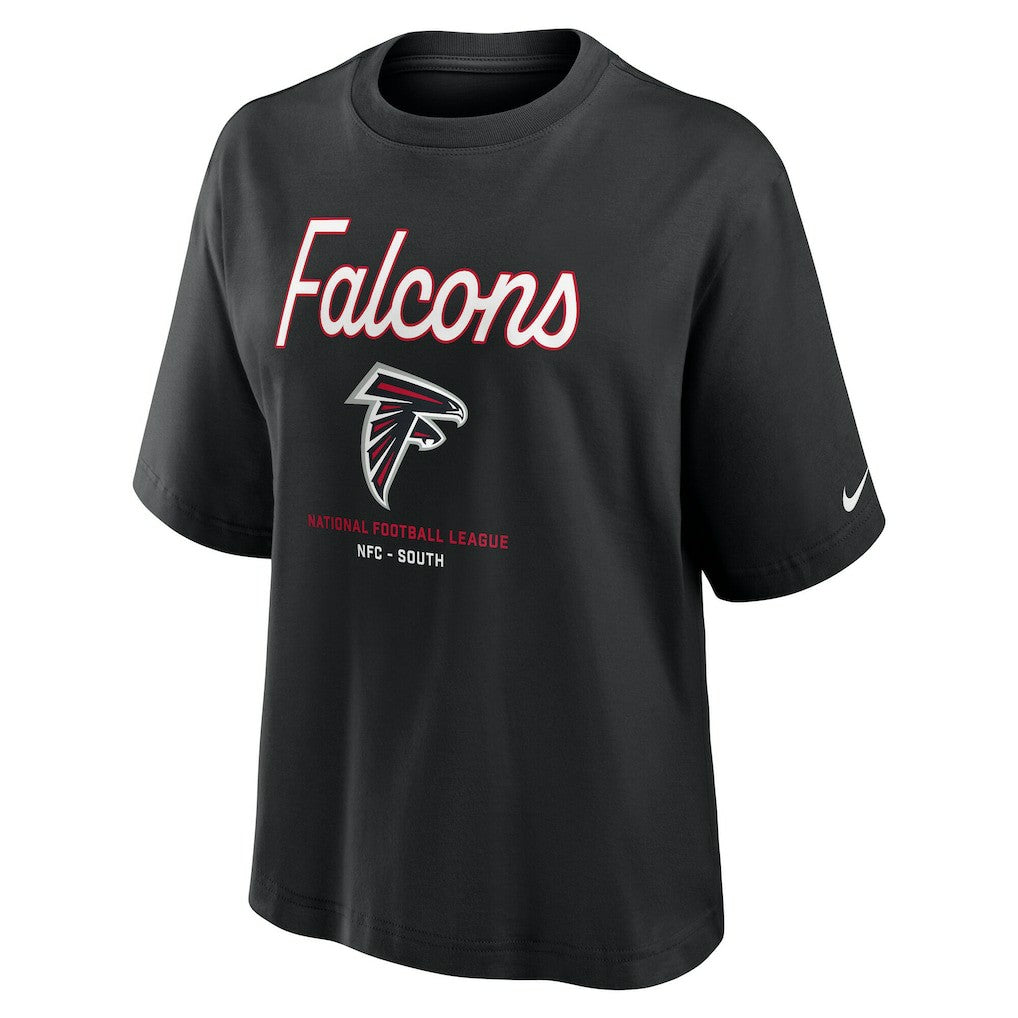 Atlanta Falcons Women's Essential Script Relaxed Boxy T-Shirt - Black T-shirts