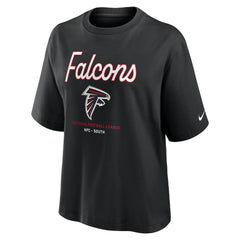 Atlanta Falcons Women's Essential Script Relaxed Boxy T-Shirt - Black T-shirts