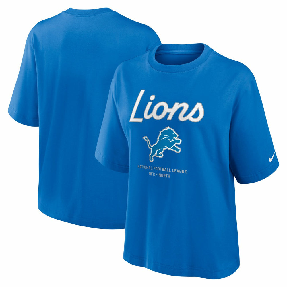 Detroit Lions Women's Essential Script Relaxed Boxy T-Shirt - Blue T-shirts
