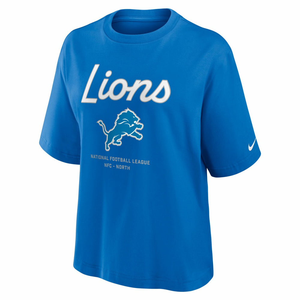 Detroit Lions Women's Essential Script Relaxed Boxy T-Shirt - Blue T-shirts