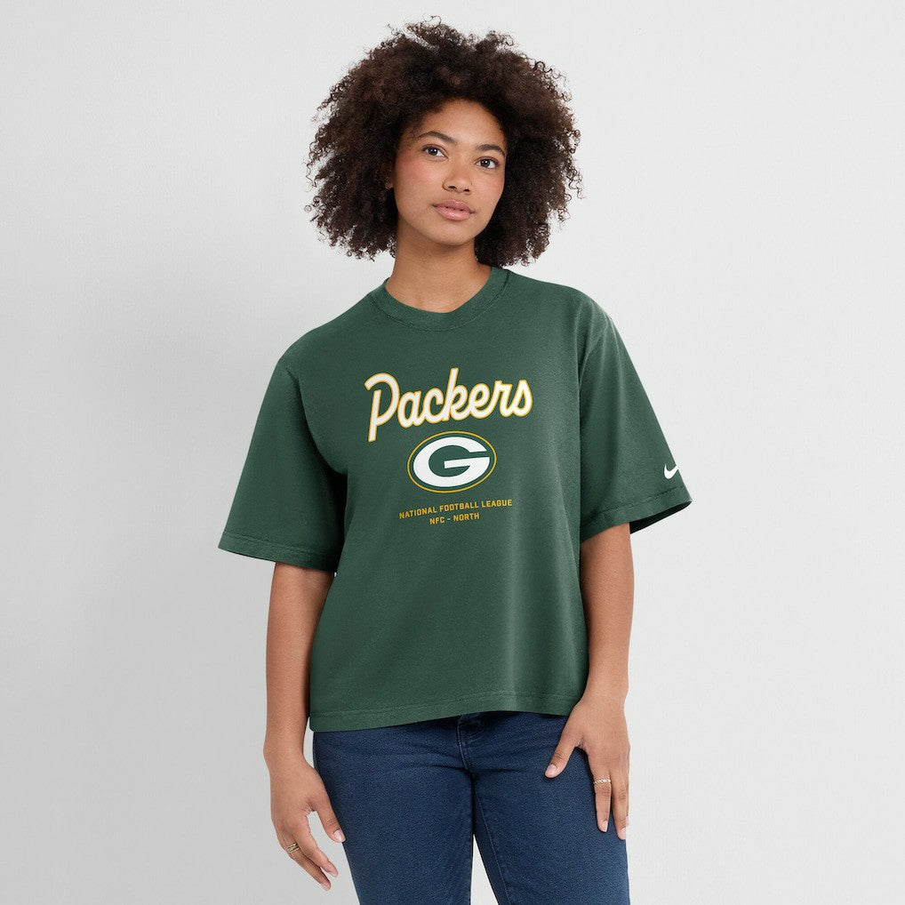 Green Bay Packers Women's Essential Script Relaxed Boxy T-Shirt - Green T-shirts