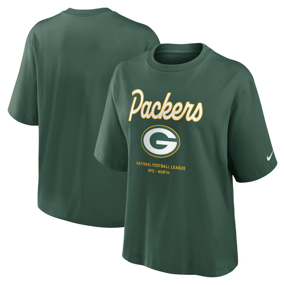 Green Bay Packers Women's Essential Script Relaxed Boxy T-Shirt - Green T-shirts