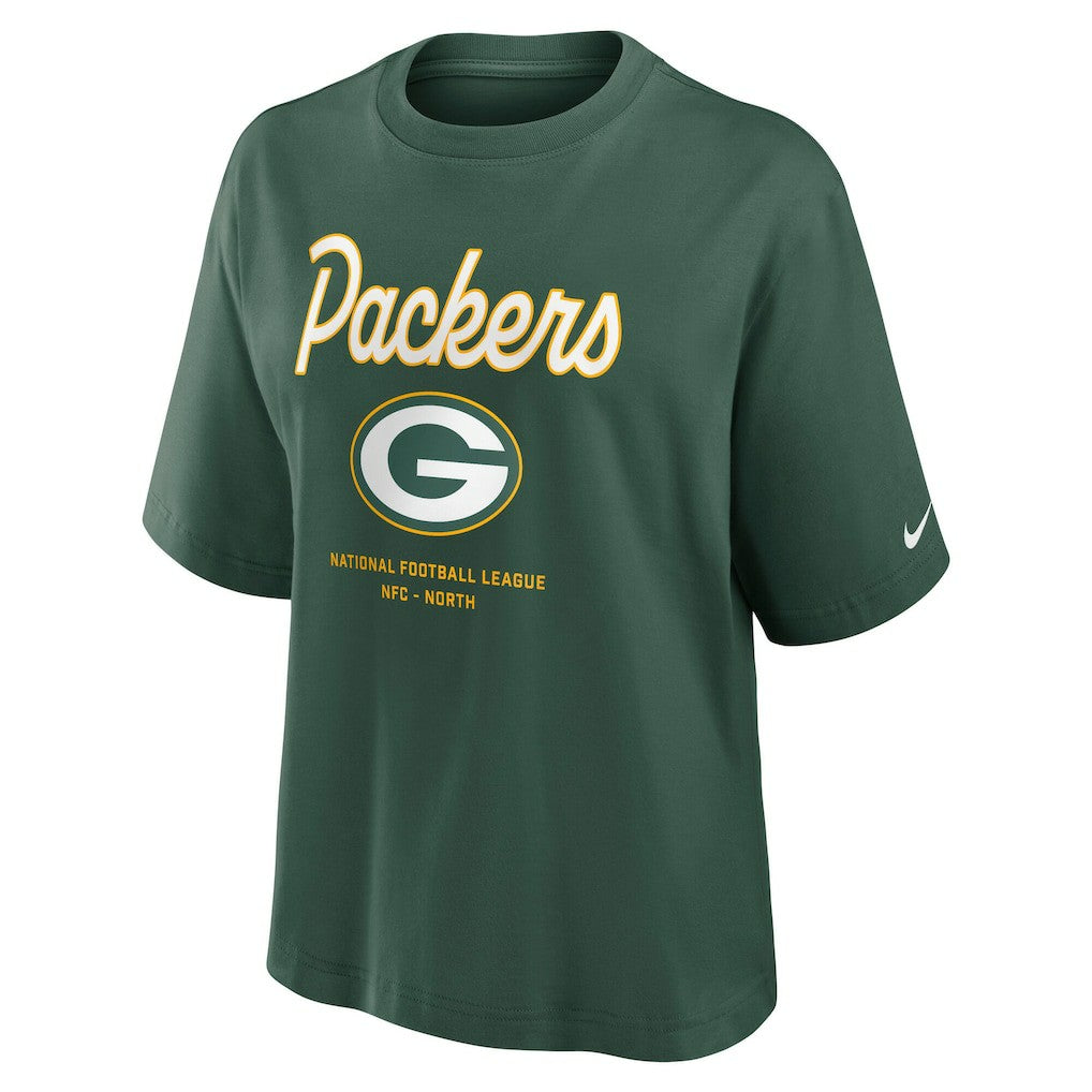 Green Bay Packers Women's Essential Script Relaxed Boxy T-Shirt - Green T-shirts