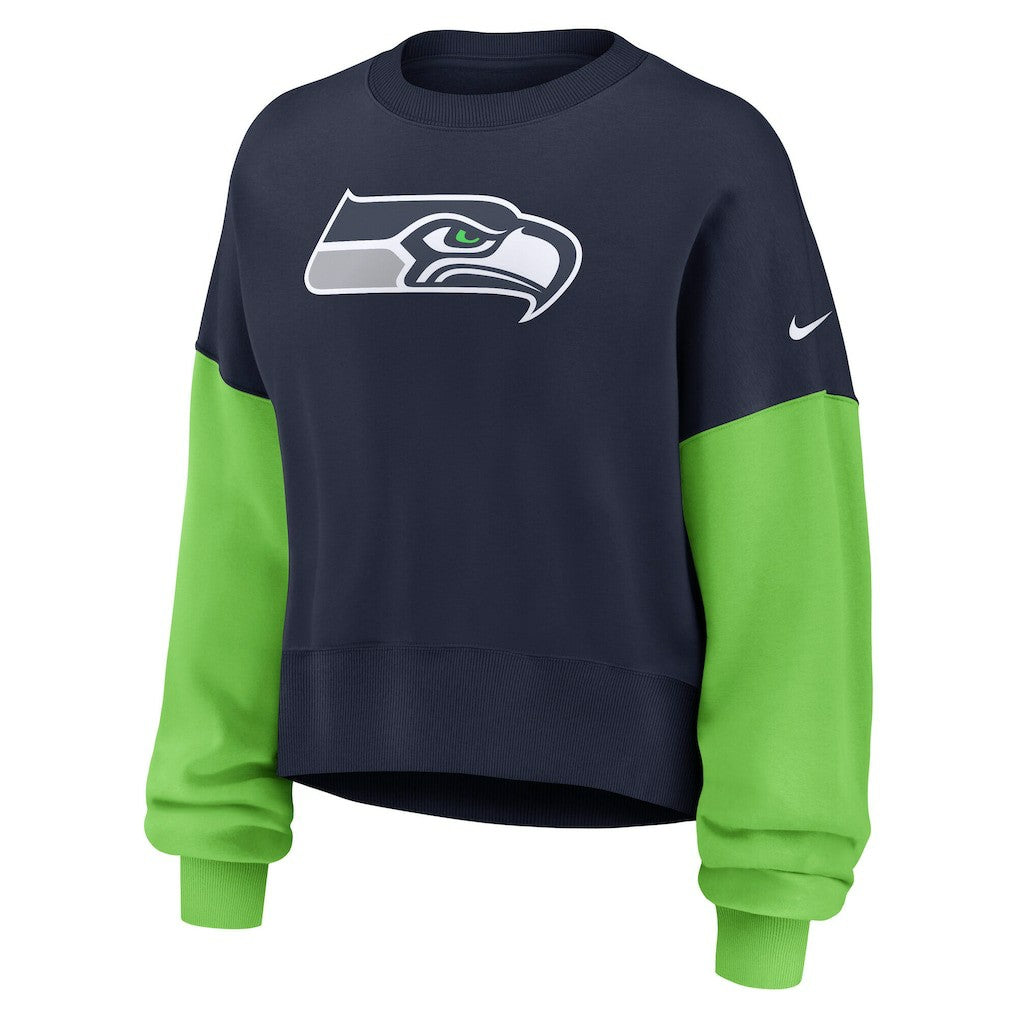 Seattle Seahawks Women's Oversized Color-Block Pullover Sweatshirt - College Navy Pullover