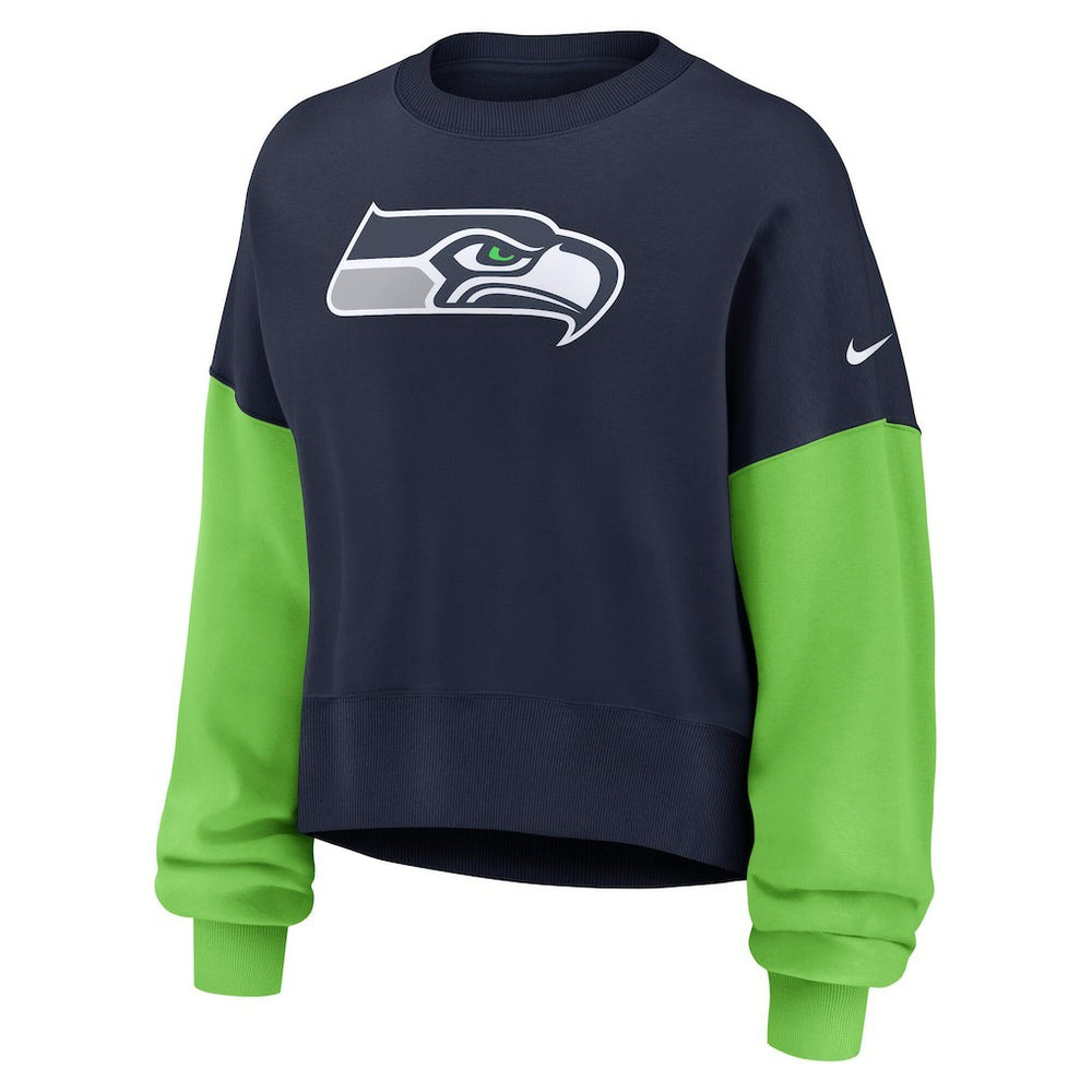 Seattle Seahawks Women's Oversized Color-Block Pullover Sweatshirt - College Navy Pullover