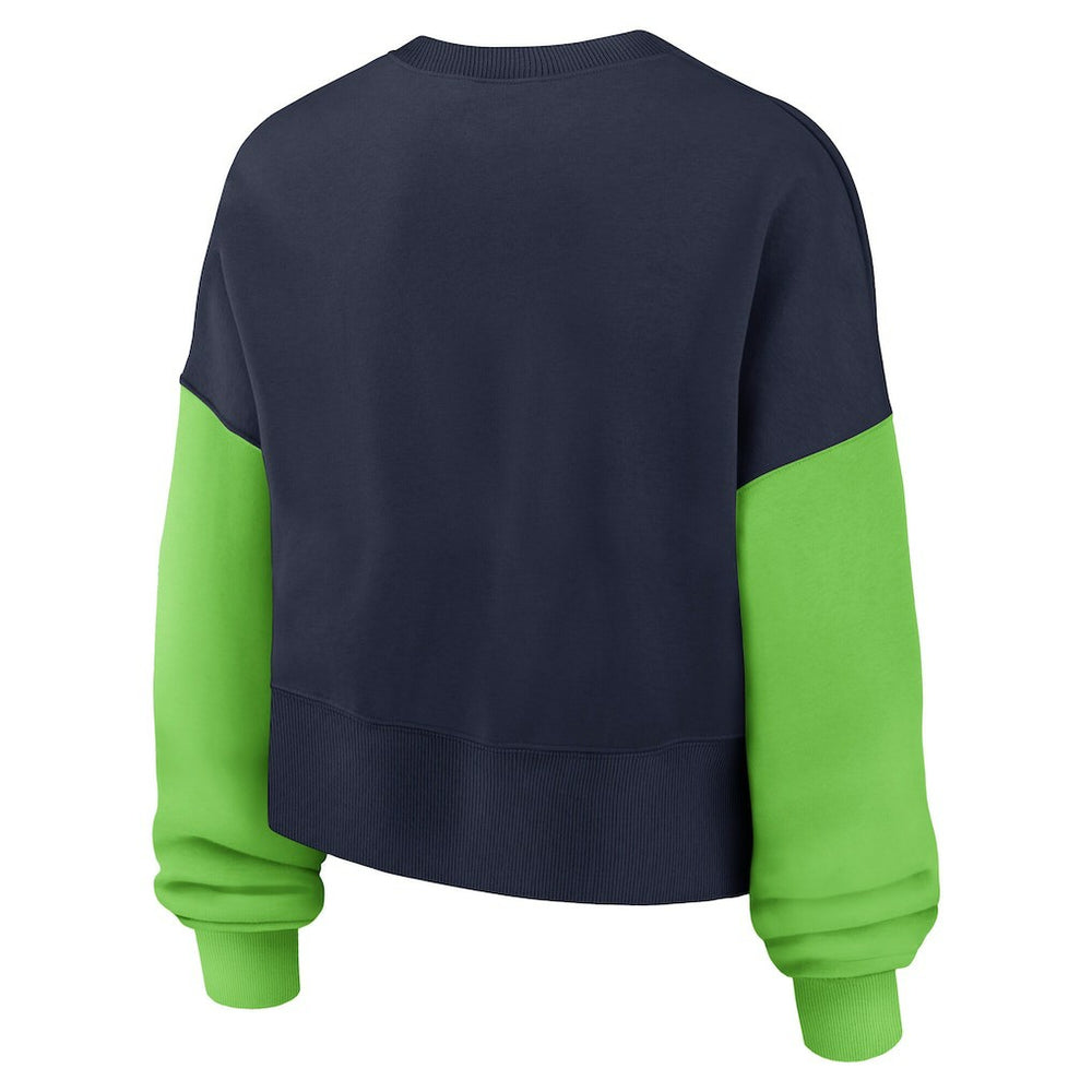 Seattle Seahawks Women's Oversized Color-Block Pullover Sweatshirt - College Navy Pullover