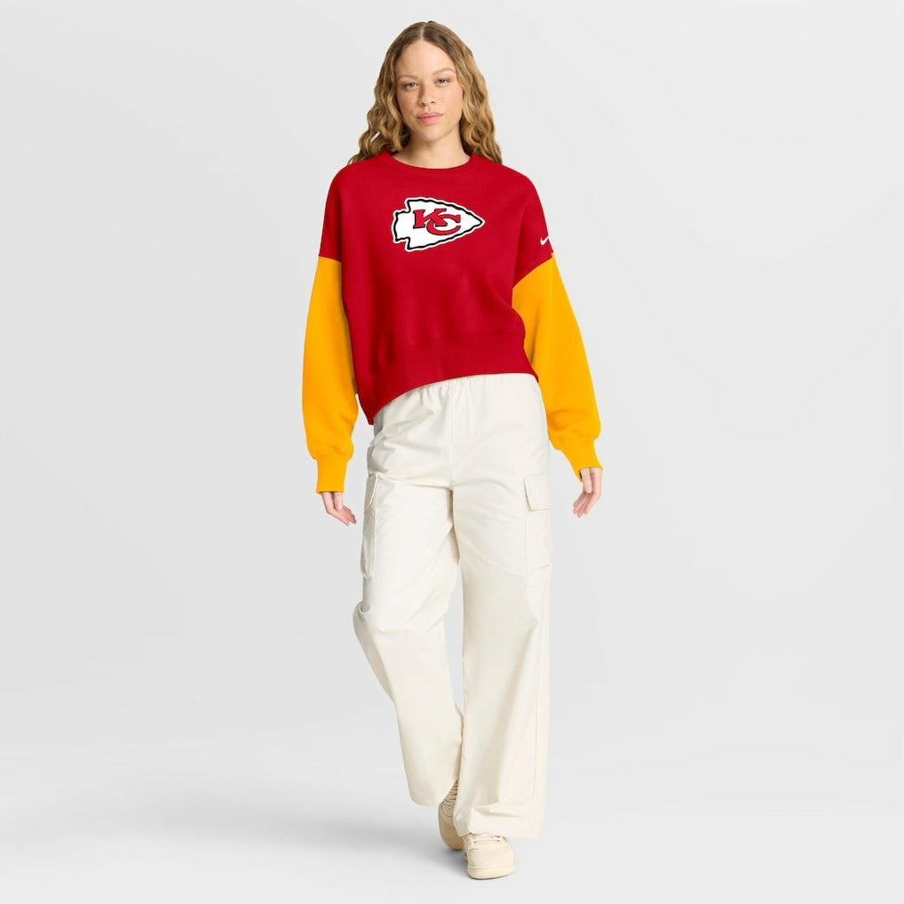 Kansas City Chiefs Women's Oversized Color-Block Pullover Sweatshirt - Red Pullover