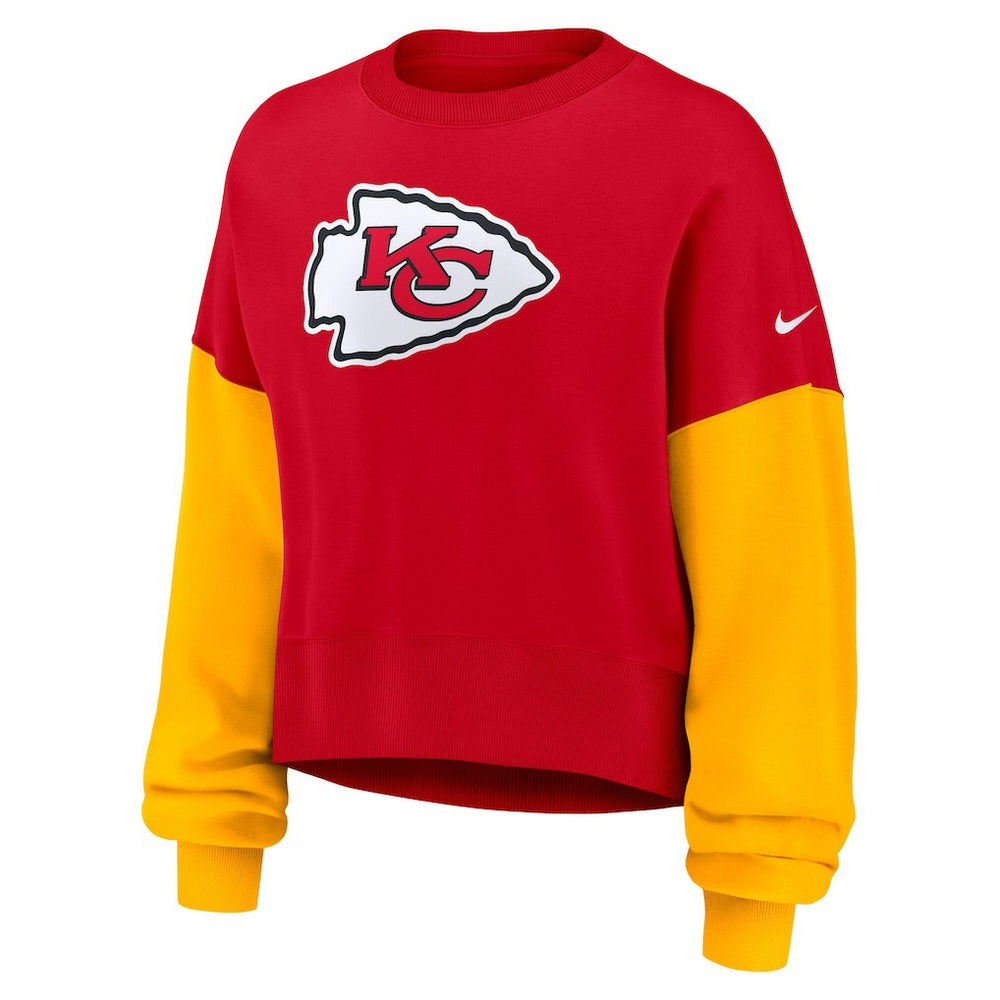 Kansas City Chiefs Women's Oversized Color-Block Pullover Sweatshirt - Red Pullover