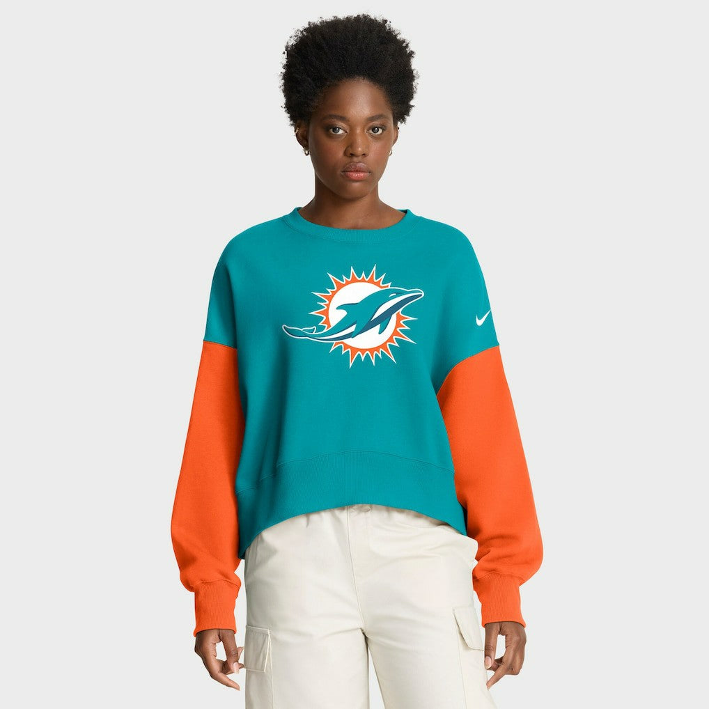 Miami Dolphins Women's Oversized Color-Block Pullover Sweatshirt - Aqua Pullover