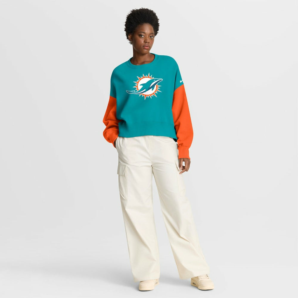 Miami Dolphins Women's Oversized Color-Block Pullover Sweatshirt - Aqua Pullover