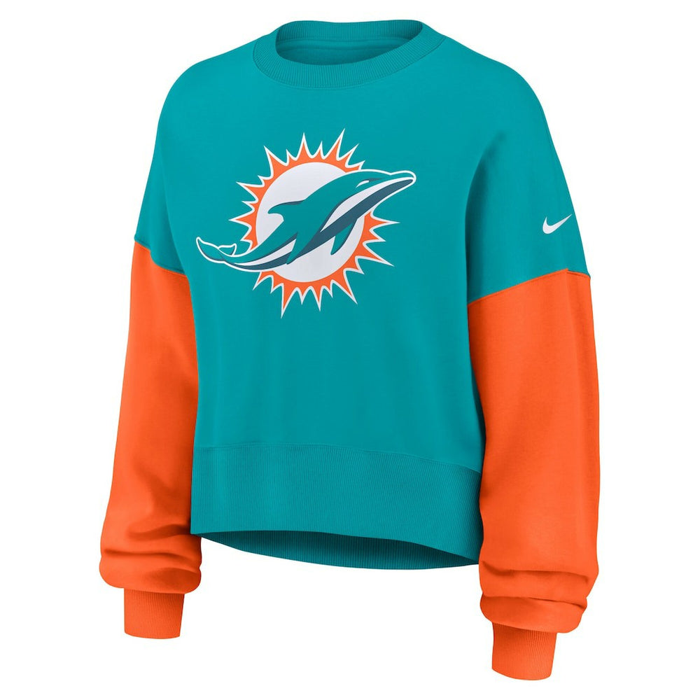 Miami Dolphins Women's Oversized Color-Block Pullover Sweatshirt - Aqua Pullover