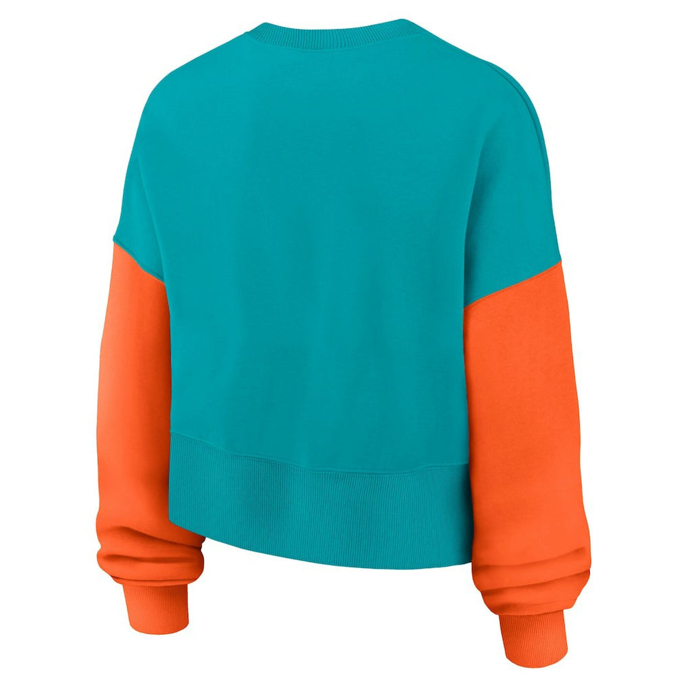 Miami Dolphins Women's Oversized Color-Block Pullover Sweatshirt - Aqua Pullover