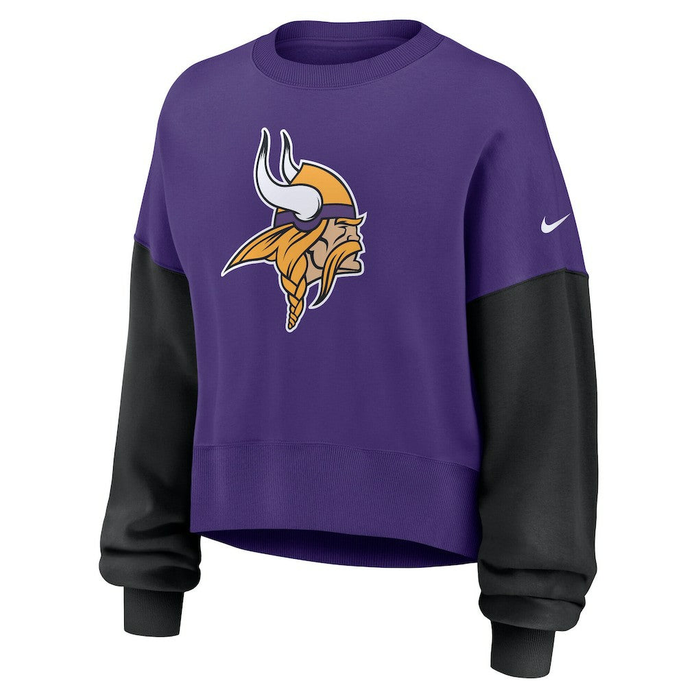 Minnesota Vikings Women's Oversized Color-Block Pullover Sweatshirt - Purple Pullover