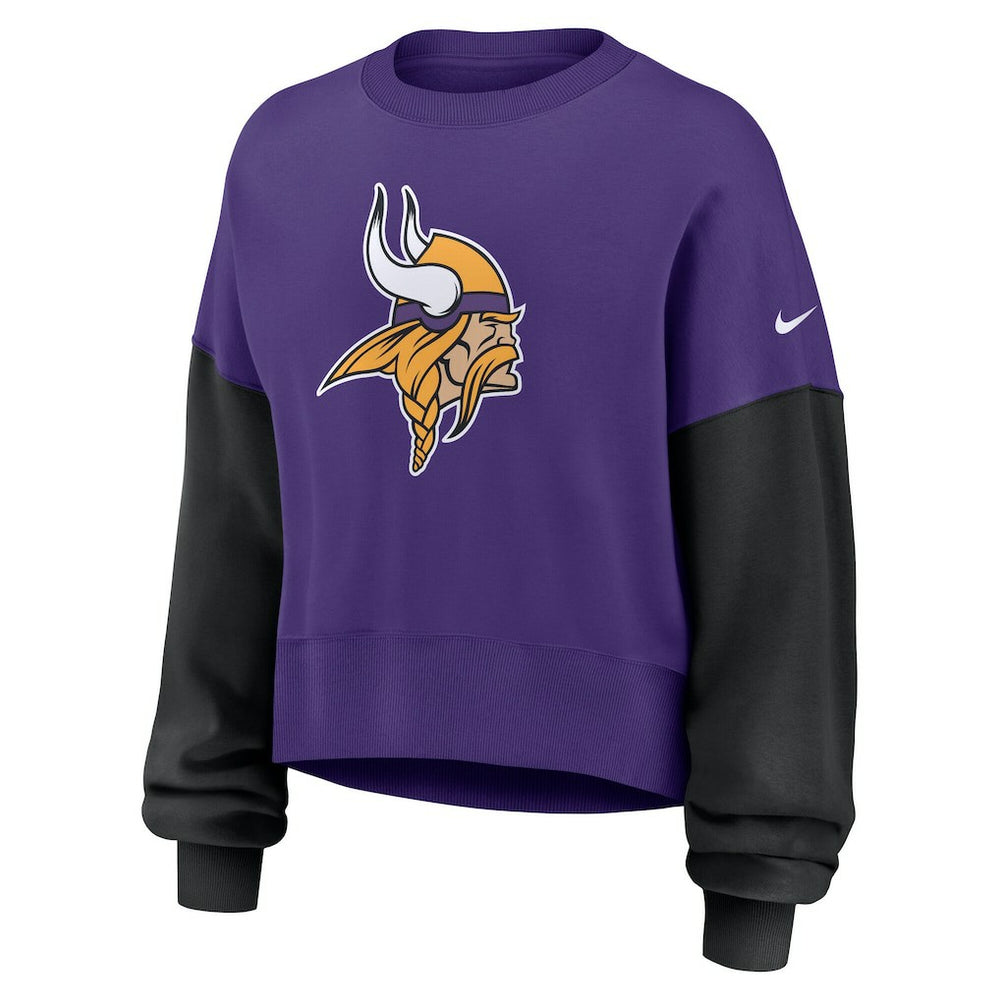 Minnesota Vikings Women's Oversized Color-Block Pullover Sweatshirt - Purple Pullover