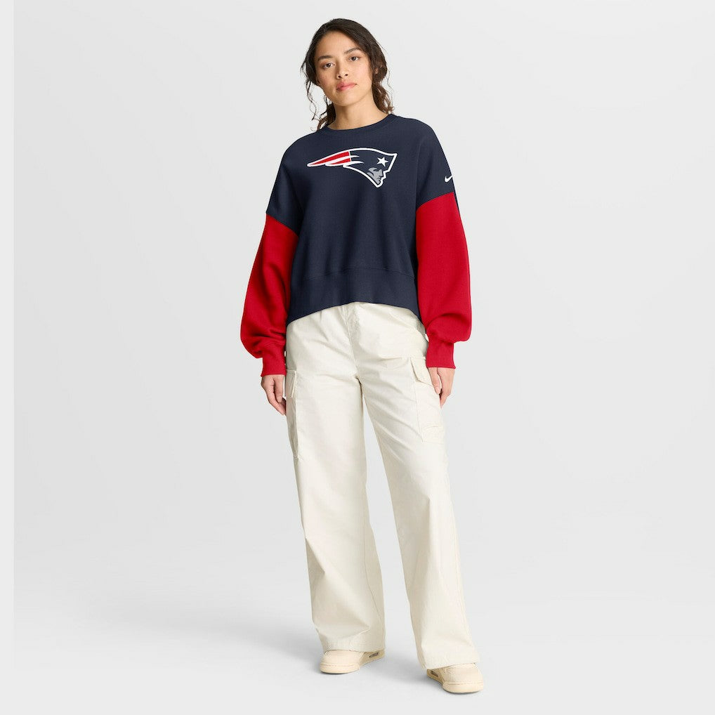 New England Patriots Women's Oversized Color-Block Pullover Sweatshirt - Navy Pullover