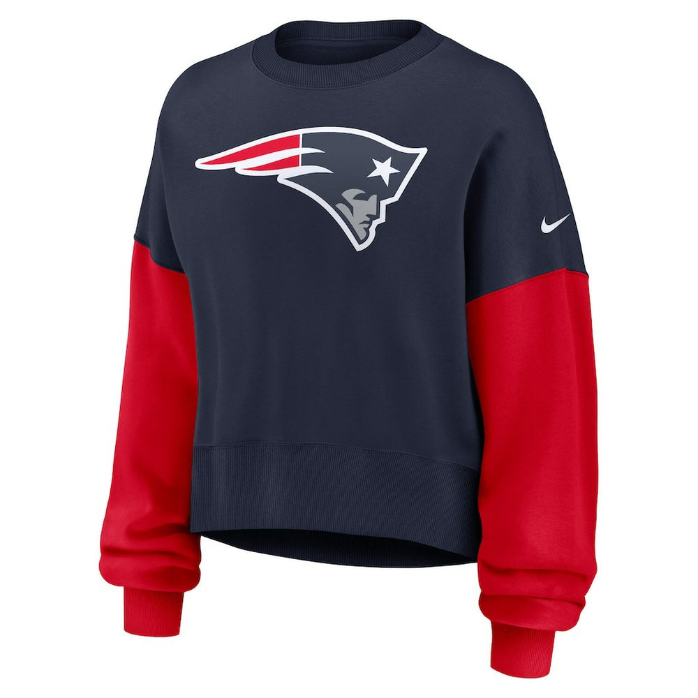 New England Patriots Women's Oversized Color-Block Pullover Sweatshirt - Navy Pullover