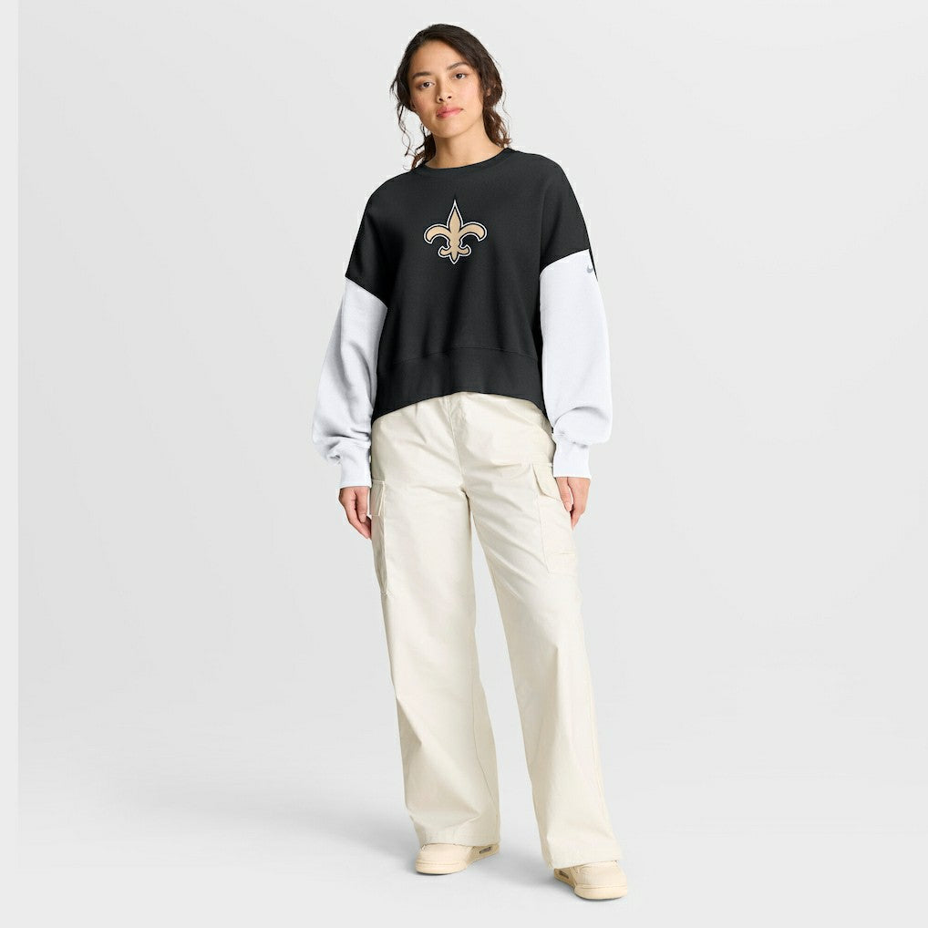 New Orleans Saints Women's Oversized Color-Block Pullover Sweatshirt - Black Pullover