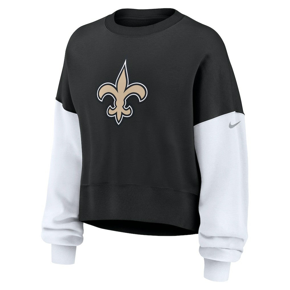 New Orleans Saints Women's Oversized Color-Block Pullover Sweatshirt - Black Pullover