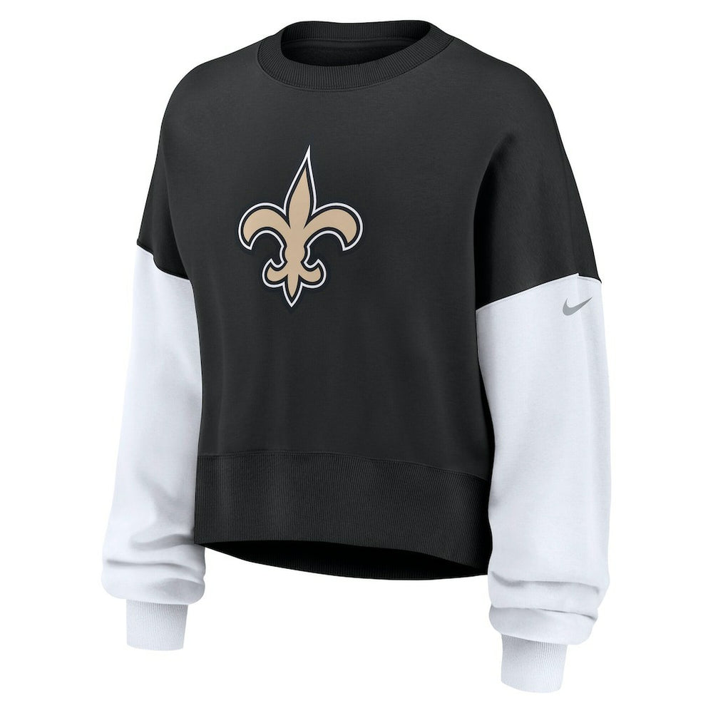 New Orleans Saints Women's Oversized Color-Block Pullover Sweatshirt - Black Pullover