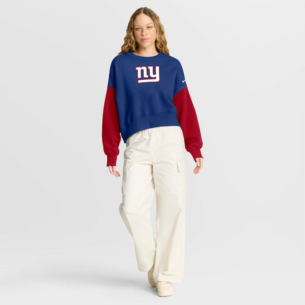 New York Giants Women's Oversized Color-Block Pullover Sweatshirt - Royal Pullover