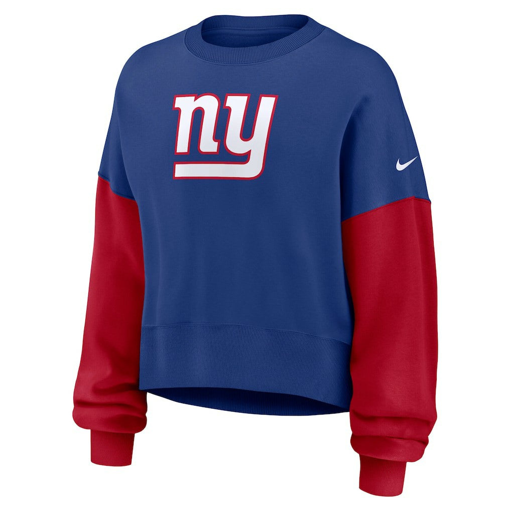 New York Giants Women's Oversized Color-Block Pullover Sweatshirt - Royal Pullover